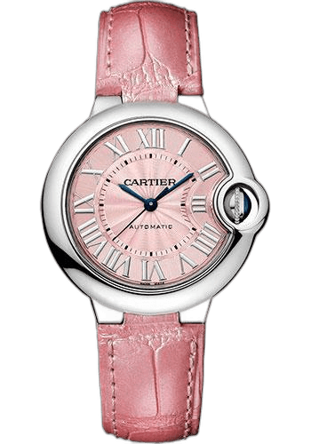 Cartier 33mm Ballon Bleu De Cartier Watch - 33 mm Steel Case - Pink Dial - Fuchsia-Pink Alligator Strap - WSBB0002 Watch Ref. WSBB0002