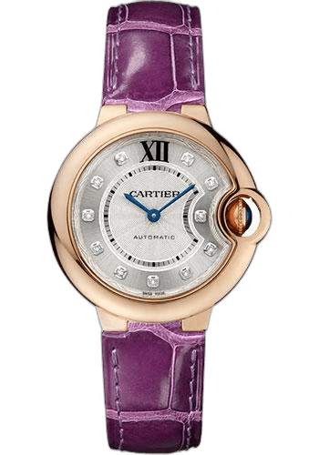 Cartier Ballon Bleu de Cartier Watch - 33 mm Pink Gold Case - Diamond Dial - Purple Alligator Strap - WE902040 33mm Rose Gold Timepiece [WE902040