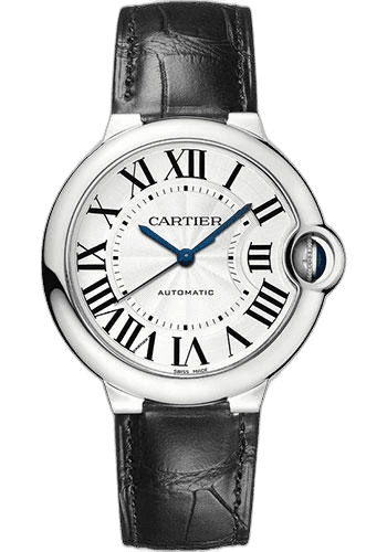 Cartier Ballon Bleu de Cartier Watch - 36 mm Steel Case - Silver Opaline Dial - Black Leather Strap - WSBB0028 36mm