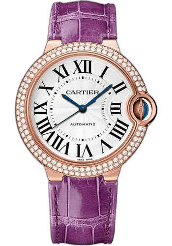 Cartier Ballon Bleu de Cartier Watch - 36 mm Rose Gold Diamond Case - Opaline Dial - Purple Alligator Strap - WJBB0050 36mm Diamond Opaline Dial