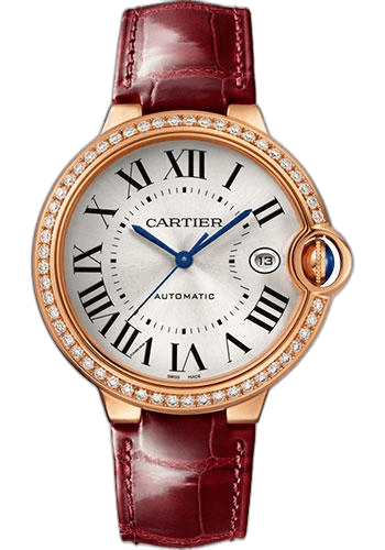 Ballon Bleu de Cartier Watch - 40 mm Rose Gold Diamond Case - Silvered Dial - Burgundy Alligator Strap - WJBB0056 40mm Diamond Silvered Dial — Cartier Ref. WJBB0056