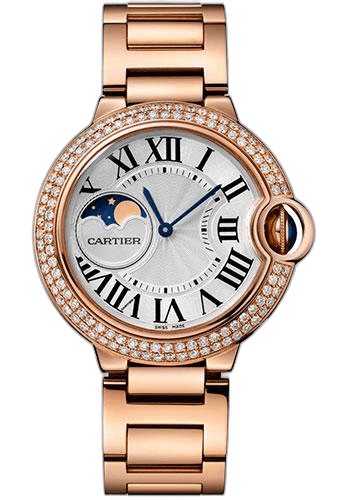 Cartier Ballon Bleu de Cartier Moonphase Watch - 37 mm Pink Gold Case - Diamond Paved Bezel - Silver Dial - WJBB0025 37mm Rose Gold Timepiece [WJBB0025