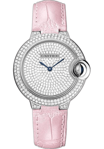 Cartier Ballon Bleu de Cartier Watch - 33 mm White Gold Diamond Case - Diamond Paved Dial - Pearly Pink Alligator Strap - WE902047 33mm Diamond Diamond Paved Dial