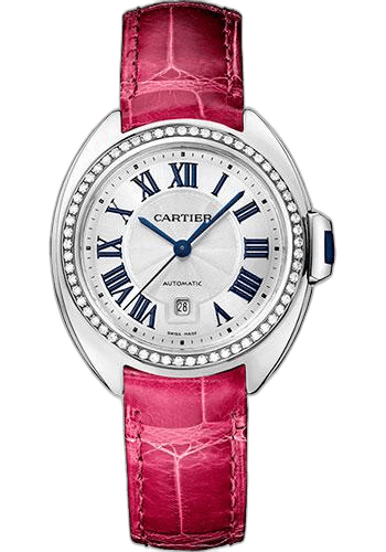 Cartier Clé de Cartier Cle De Cartier Watch - 31 mm White Gold Diamond Case - Diamond Bezel - Silver Dial - Fuchsia Pink Alligator Strap - WJCL0015 31mm Diamond Bezel Silver Dial Timepiece [WJCL0015