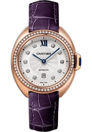 Cartier Clé de Cartier Cle de Cartier Watch - 31 mm Pink Gold Diamond Case - Diamond Bezel - Silvered Flinque Dial - Aubergine Alligator Strap - WJCL0038 31mm Rose Gold Diamond Bezel Silvered Flinque Dial Ref. WJCL0038