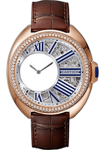 Cartier Clé de Cartier Cle de Cartier Mysterious Hours Watch - 41 mm Pink Gold Diamond Case - Silvered Openworked Grid Dial - Brown Alligator Strap - HPI00945 41mm Rose Gold Diamond Silvered Openworked Grid Dial Timepiece [HPI00945