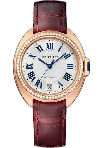 Clé de Cartier Cle de Cartier Watch - 35 mm Pink Gold Diamond Case - White Dial - Brown Alligator Strap - WJCL0048 · Cartier 35mm Rose Gold Diamond White Dial — WJCL0048