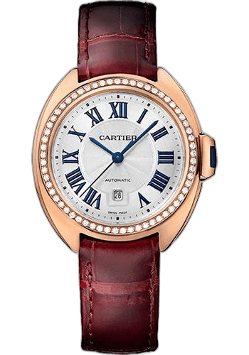Cartier Clé de Cartier Cle De Cartier Watch - 31 mm Pink Gold Diamond Case - Diamond Bezel - Silver Dial - Bordeaux Alligator Strap - WJCL0016 31mm Rose Gold Diamond Bezel Silver Dial Watch Ref. WJCL0016