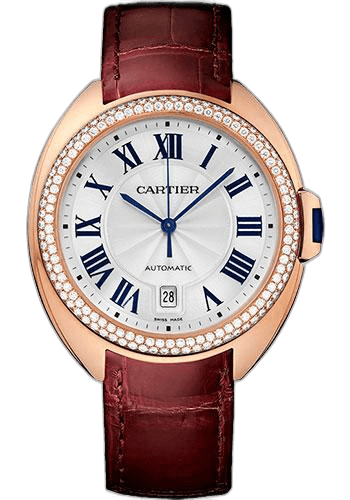 Clé de Cartier Cle De Cartier Watch - 40 mm Pink Gold Diamond Case - Diamond Bezel - Silver Dial - Bordeaux Alligator Strap - WJCL0012 · Cartier 40mm Rose Gold Diamond Bezel Silver Dial — WJCL0012