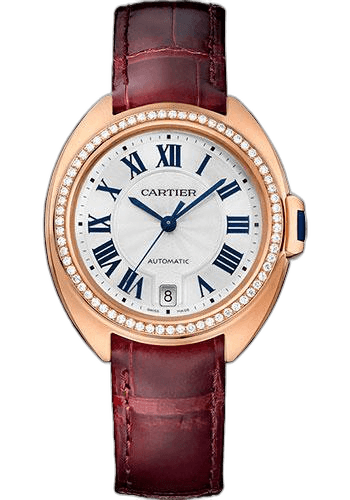 Cartier 35mm Rose Gold Diamond Bezel Silver Dial Clé de Cartier Cle De Cartier Watch - 35 mm Pink Gold Diamond Case - Diamond Bezel - Silver Dial - Bordeaux Alligator Strap - WJCL0013 — Ref. WJCL0013