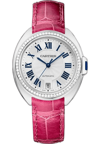 Cartier Clé de Cartier Cle de Cartier Watch - 35 mm White Gold Diamond Case - White Dial - Fuchsia Pink Alligator Strap - WJCL0049 35mm Diamond White Dial Timepiece [WJCL0049