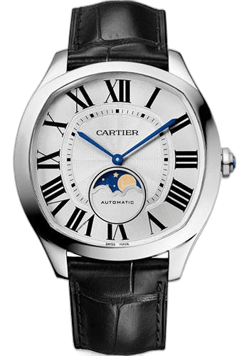 Cartier Drive de Cartier Moon Phases Watch - 40 mm Steel Case - Silvered Dial - Black Alligator Strap - WSNM0008 40mm Watch Ref. WSNM0008