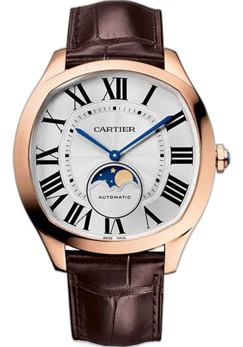 Cartier 40mm Drive de Cartier Moon Phases Watch - 40 mm x 41 mm Rose Gold Case - Silvered Dial - Brown Alligator Strap - WGNM0018 — Ref. WGNM0018