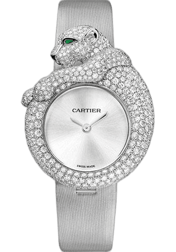 Cartier Feline de Cartier Watch - 43 mm White Gold Diamond Case - Light Gray Fabric Strap - HPI00341 43mm Timepiece [HPI00341