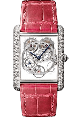 Cartier Feminine Complications Watch - 30 mm White Gold Diamond Case - Diamond Bezel - Silver Dial - Fuchsia Alligator Strap - HPI00705 30mm Diamond Bezel Silver Dial