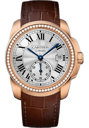 Cartier Libre Calibre de Cartier Watch - 38 mm Pink Gold Case - Diamond Bezel - Silvered Dial - Dark Brown Alligator Strap - WF100013 38mm Rose Gold Diamond Bezel Silvered Dial Watch Ref. WF100013