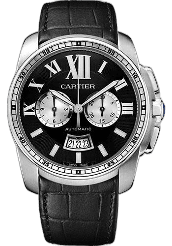 Libre Calibre de Cartier Chronograph Watch - 42 mm Steel Case - Black Dial - Black Alligator Strap - W7100060 42mm · Cartier W7100060
