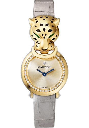 Cartier Panthere de Cartier Watch - 22 mm Yellow Gold Diamond Case - Gold Dial - Gray Leather Strap - HPI01297 22mm Diamond Gold Dial