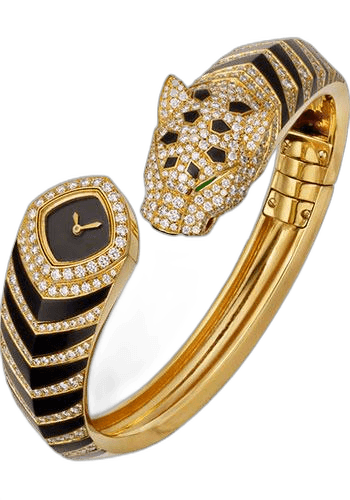 Cartier Panthere de Cartier Bangle Watch - 18 mm Yellow Gold Case - Black Dial - Size 17 Diamond Bracelet - HPI01219 18mm Timepiece [HPI01219