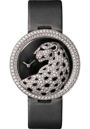 Cartier Panthere Divine Watch - 38 mm White Gold Diamond Case - Black Dial - Black Alligator Strap - HPI00648 38mm Diamond Black Dial Watch Ref. HPI00648