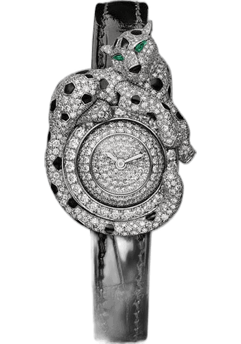 Panthere Espiegle de Cartier Watch - White Gold Diamond Case - White Gold Dial - Black Alligator Strap - HPI00773 · Cartier Diamond Diamond Case - White Gold Dial — HPI00773