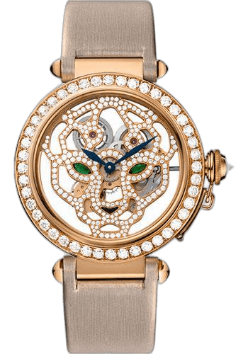 Cartier 42mm Rose Gold Diamond Diamond Case - Pink Gold Dial Pasha Skeleton Watch - 42 mm Pink Gold Diamond Case - Pink Gold Dial - Brown Fabric Strap - HPI00508 — Ref. HPI00508