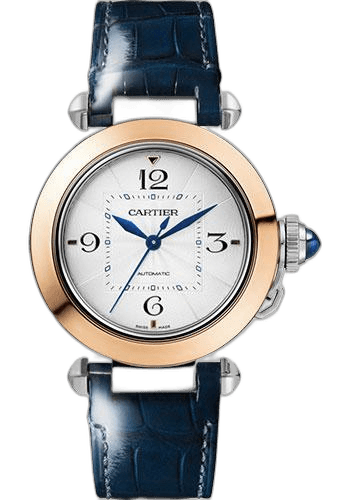 Pasha de Cartier Watch - 35 mm Steel Case - Silvered Dial - 18K Rose Gold And Bracelet - W2PA0008 35mm by Cartier