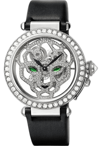 Pasha Skeleton Watch - 42 mm White Gold Diamond Case - White Gold Dial - Black Fabric Strap - HPI00365 · Cartier 42mm Diamond Diamond Case - White Gold Dial — HPI00365