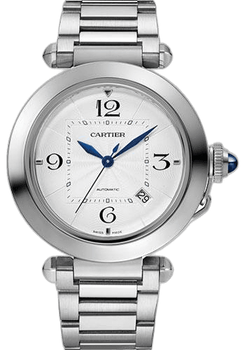 Cartier 41mm Pasha de Cartier Watch - 41 mm Steel Case - Silver Dial - Bracelet - Second Dark Gray Alligator Strap - WSPA0009 Watch Ref. WSPA0009