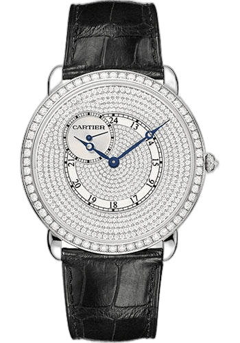 Cartier Diamond Full Diamond Paved Dial Ronde Louis Cartier Watch - Extra large White Gold Diamond Case - Full Diamond Paved Dial - Alligator Strap - WR007003 Watch Ref. WR007003