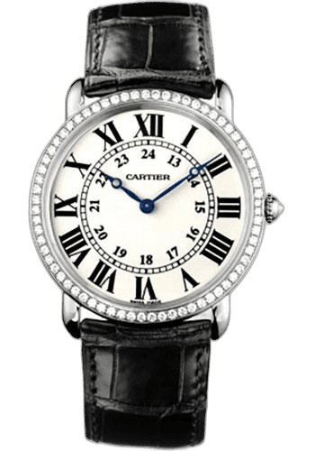 Ronde Louis Cartier Watch - Large White Gold Diamond Case - Alligator Strap - WR000551 · Cartier — WR000551