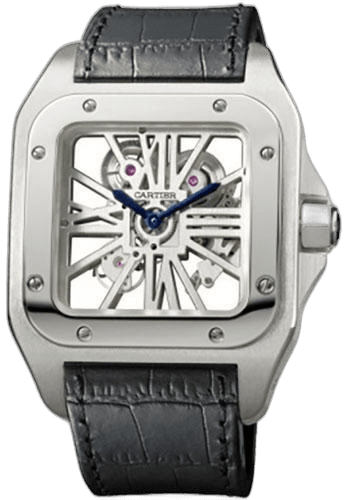 Cartier Santos 100 Skeleton Limited Edition Watch - Extra large Palladium Case - Alligator Strap - W2020018 Timepiece [W2020018