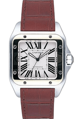Cartier Santos 100 Watch - Large Steel and Gold Case - Alligator Strap - W20072X7 (W20072X7