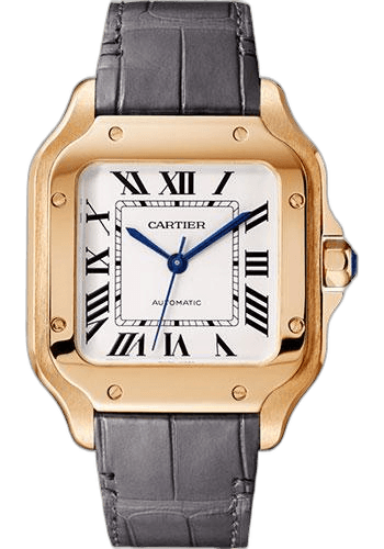 Cartier Santos de Cartier Watch - 35.1 mm Pink Gold Case - Silvered Dial - Dark Grey Alligator Strap - Quickswitch Bracelet - WGSA0012 35.1mm Rose Gold Timepiece [WGSA0012