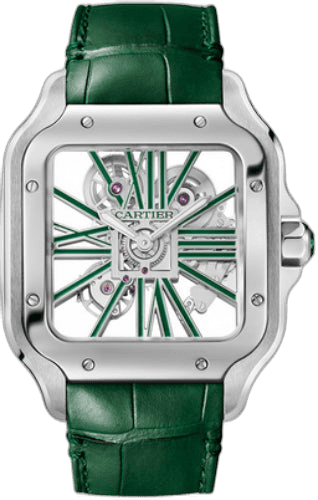 Cartier Santos de Cartier Skeleton Large Manual Steel Interchangeable Metal And Leather Bracelets - WHSA0028 Watch Ref. WHSA0028