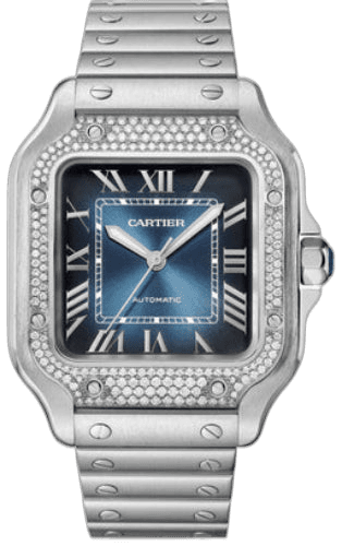 Santos de Cartier Medium Automatic Steel Diamonds Interchangeable Metal Leather Bracelets - W4SA0006