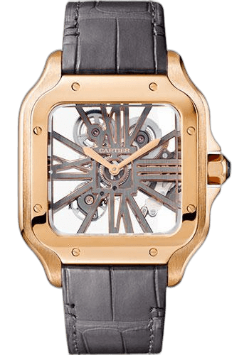 Cartier Santos de Cartier Watch - 39.8 mm Pink Gold Case - Skeleton Dial - Dark Grey Alligator Strap - Quickswitch Bracelet - WHSA0010 39.8mm Rose Gold Watch Ref. WHSA0010