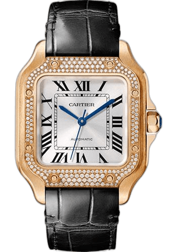 Cartier Santos de Cartier Watch - 35.1 mm Pink Gold Case - Diamond Bezel - Black Alligator Strap - WJSA0007 35.1mm Rose Gold