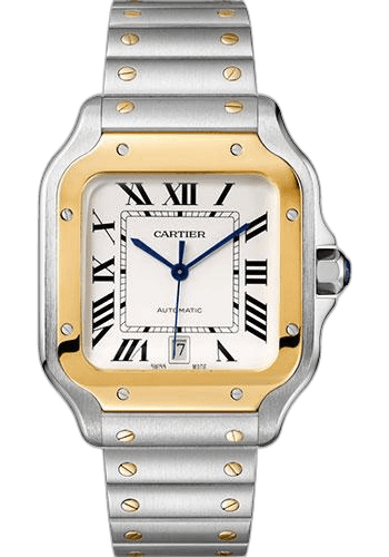 Cartier Santos de Cartier Watch - 39.8 mm Gold And Steel Case - Yellow Gold Bezel - Silvered Dial - Steel Bracelet - W2SA0009 39.8mm Timepiece