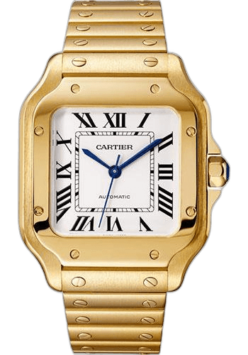 Cartier Santos de Cartier Watch - 35.1 mm Yellow Gold Case - Silvered Opaline Dial - Alligator Skin Bracelet - WGSA0030 35.1mm