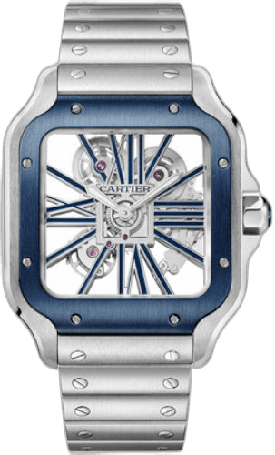 Cartier Santos de Cartier Skeleton Large Manual Steel Interchangeable Metal And Rubber Bracelets - WHSA0026 Ref. WHSA0026