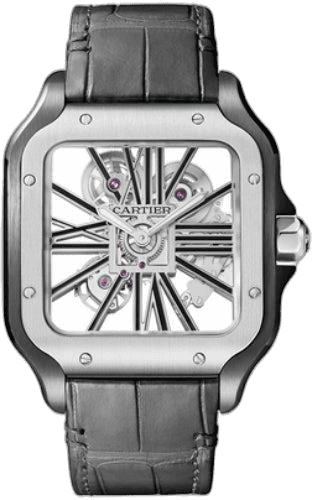 Cartier Santos de Cartier Skeleton Large Manual Steel Interchangeable Metal And Leather Bracelets - WHSA0027 Watch Ref. WHSA0027