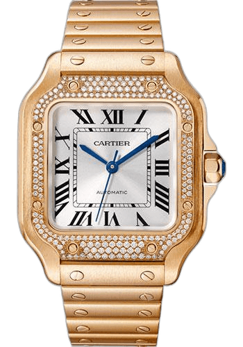 Cartier 35.1mm Rose Gold Santos de Cartier Watch - 35.1 mm Pink Gold Case - Diamond Bezel - WJSA0009 Watch Ref. WJSA0009