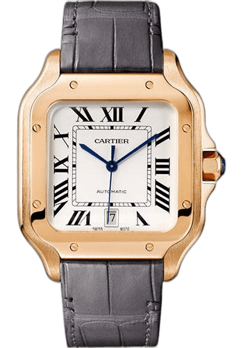 Cartier Santos de Cartier Watch - 39.8 mm Pink Gold Case - Silvered Dial - Dark Grey Alligator Strap - Quickswitch Bracelet - WGSA0011 39.8mm Rose Gold Timepiece [WGSA0011