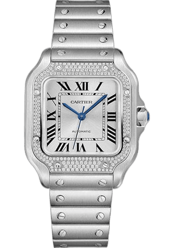 Cartier 35.1mm Diamond Bezel Sunray Dial Santos de Cartier Watch - 35.1 mm Steel Case - Diamond Bezel - Sunray Dial - Interchangeable Bracelet - W4SA0005
