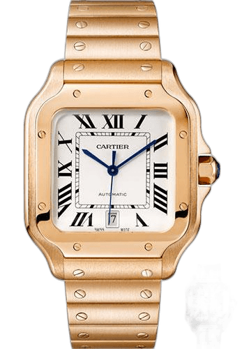 Cartier 39.8mm Rose Gold Santos de Cartier Watch - 39.8 mm Pink Gold Case - Silvered Dial - Allilgator Strap - WGSA0007 Watch Ref. WGSA0007