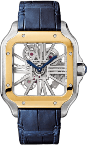 Santos de Cartier Skeleton Large Manual Yellow Gold and Steel Leather Interchangeable Metal and Leather Bracelets - WHSA0019 — Cartier Ref. WHSA0019