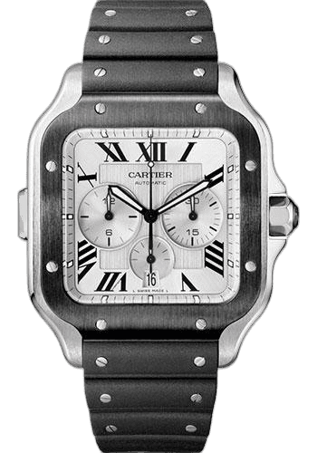 Santos de Cartier Chronograph Watch - 43.3 mm Steel And Adlc Case - Silver Dial - Both Bracelet - WSSA0017 43.3mm · Cartier WSSA0017