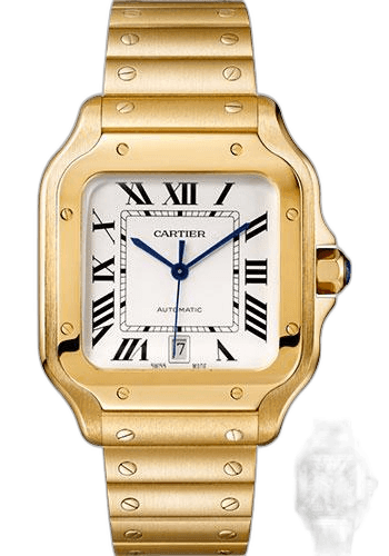 Cartier Santos de Cartier Watch - 39.8 mm Yellow Gold Case - Silvered Dial - Allilgator Strap - WGSA0009 39.8mm Timepiece [WGSA0009
