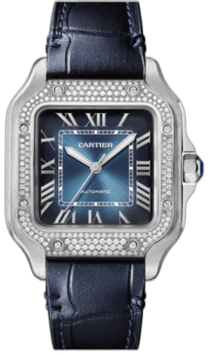 Santos de Cartier Medium Automatic Steel Diamonds Interchangeable Metal Leather Bracelets - W4SA0006